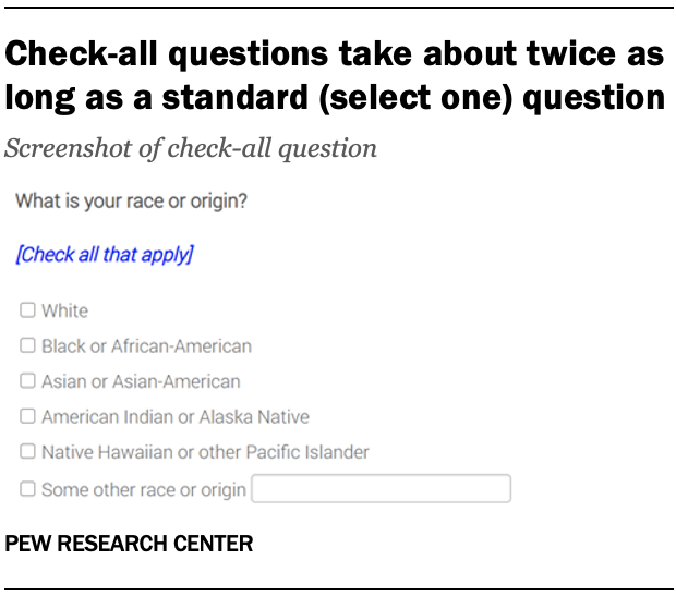 Check-all questions take about twice as long as a standard (select one) question