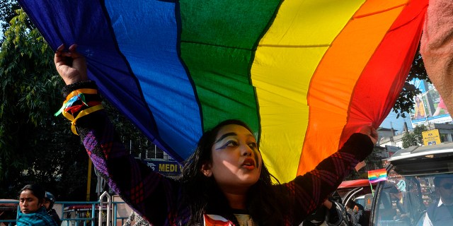 A member of the LGBT community takes part in a 2019 Pride walk in India. (Diptendu Dutta/AFP via Getty Images)