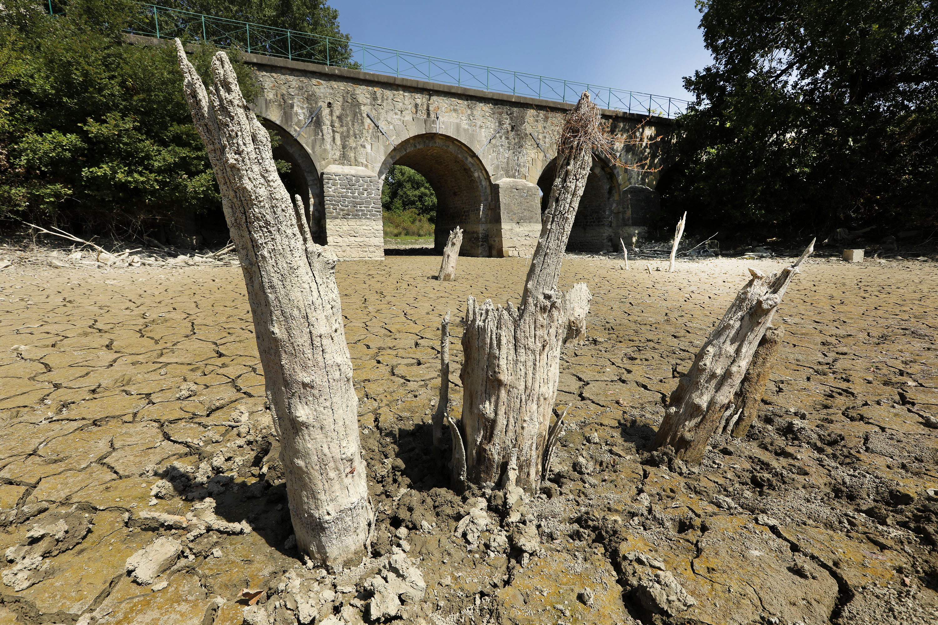 The Gardon River dries up during a drought on Aug. 13, 2022, in Anduze, France. (Patrick Aventurier/Getty Images)