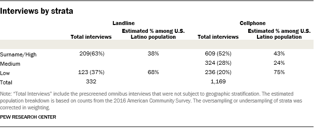 Table showing details on the survey interviews by strata.