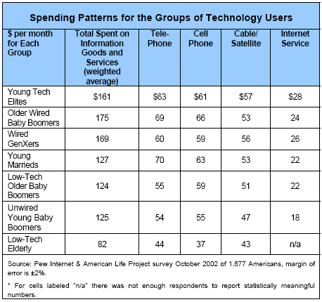Spending Patterns for the Groups of Technology Users