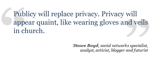 Publicy will replace privacy. Privacy will appear quaint, like wearing gloves and veils in church.