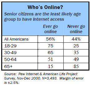 Online demographics: Senior citizens are the least likely age group to have Internet access