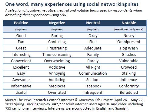 One word, many experiences using social networking sites