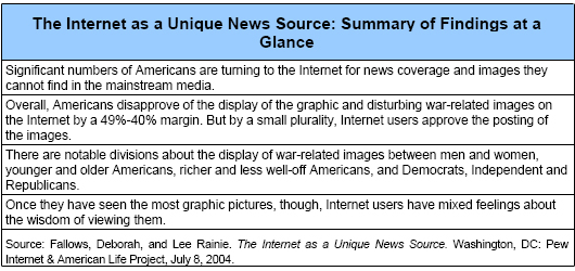 The Internet as a Unique News Source: Summary of Findings at a Glance