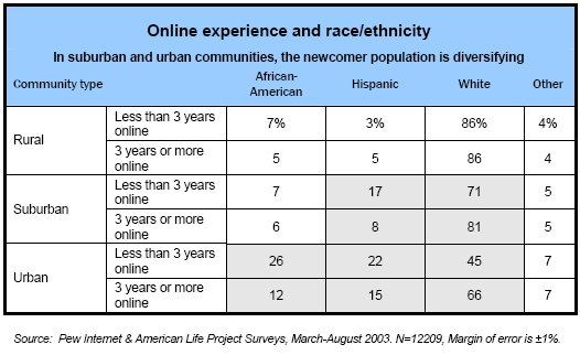 Online experience and race/ethnicity