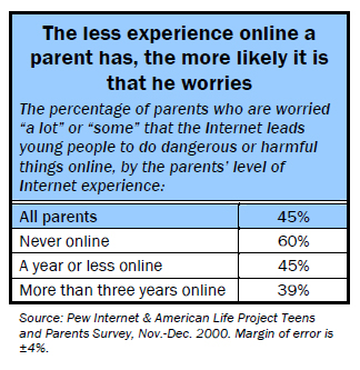 The less experience online a parent has, the more likely it is that he worries