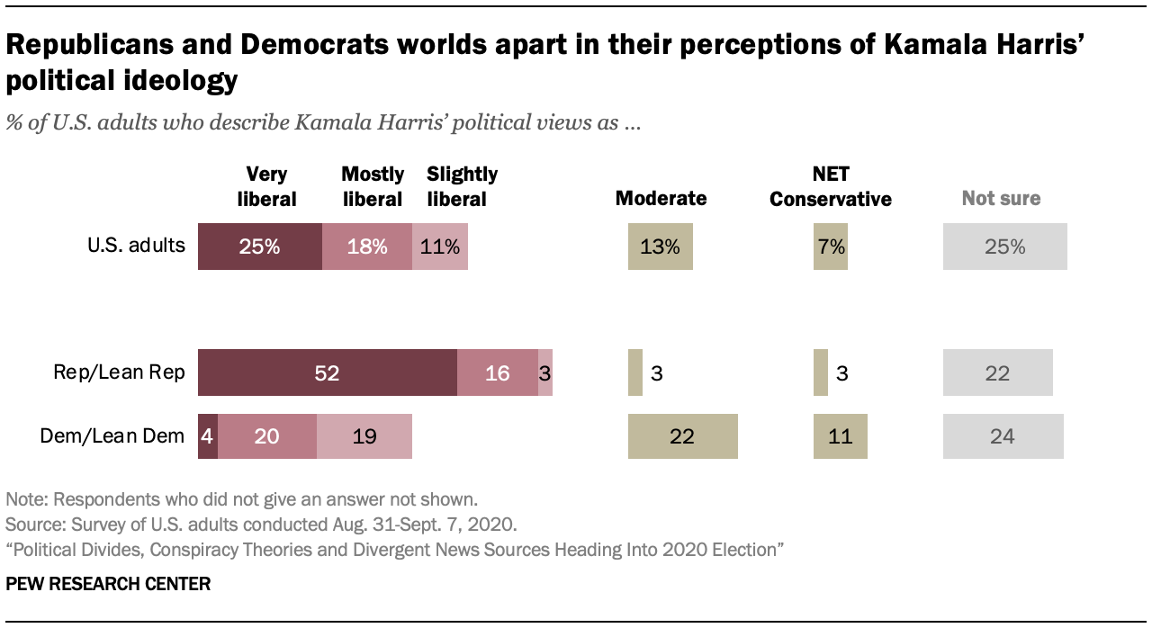 Republicans and Democrats worlds apart in their perceptions of Kamala Harris’ political ideology 