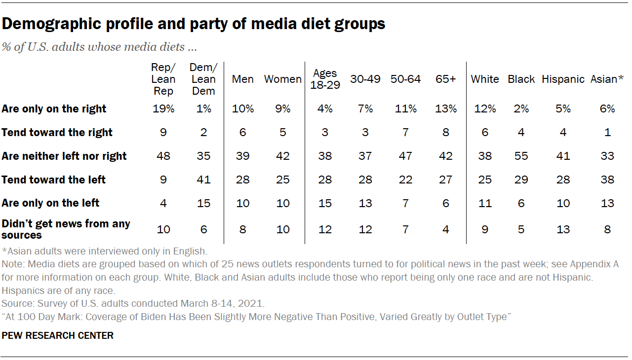 Demographic profile and party of media diet groups
