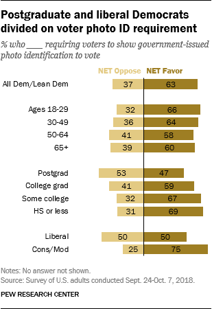 Postgraduate and liberal Democrats divided on voter photo ID requirement