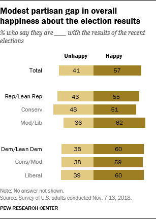 Modest partisan gap in overall happiness about the election results