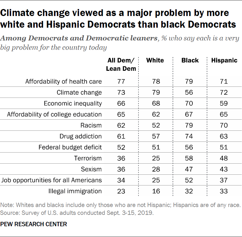 Climate change viewed as a major problem by more white and Hispanic Democrats than black Democrats