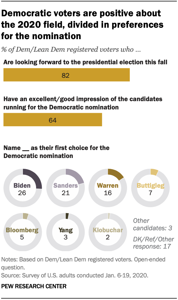 Chart shows Democratic voters are positive about the 2020 field, divided in preferences for the nomination 