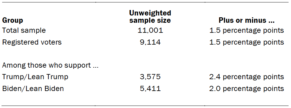 The unweighted sample sizes and the error attributable to sampling