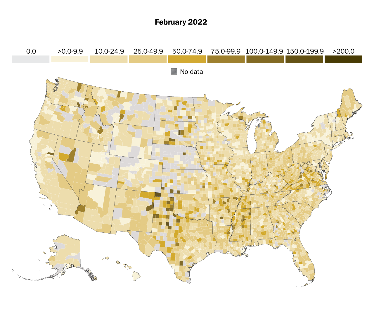 Monthly excess mortality across counties in the United States during the  COVID-19 pandemic, March 2020 to February 2022