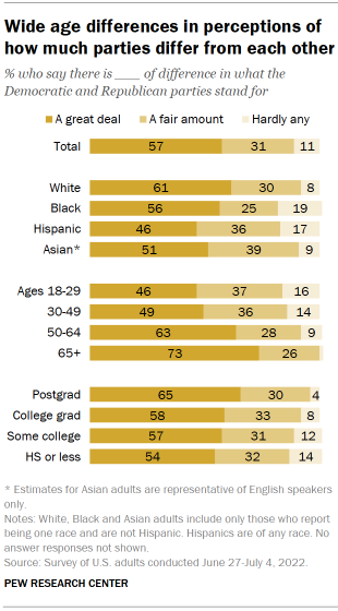 Chart shows wide age differences in perceptions of how much parties differ from each other