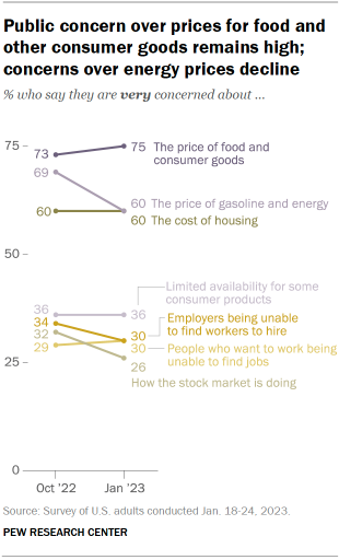 Chart shows public concern over prices for food and other consumer goods remains high; concerns over energy prices decline