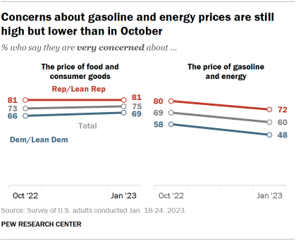 Chart shows concerns about gasoline and energy prices are still high but lower than in October