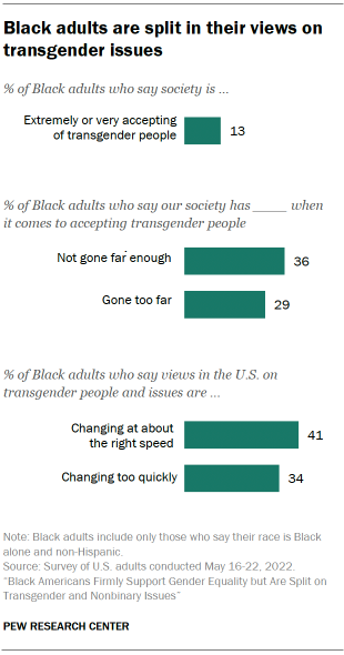 Bar chart showing Black adults are split in their views on transgender issues  