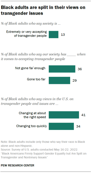 Bar chart showing Black adults are split in their views on transgender issues