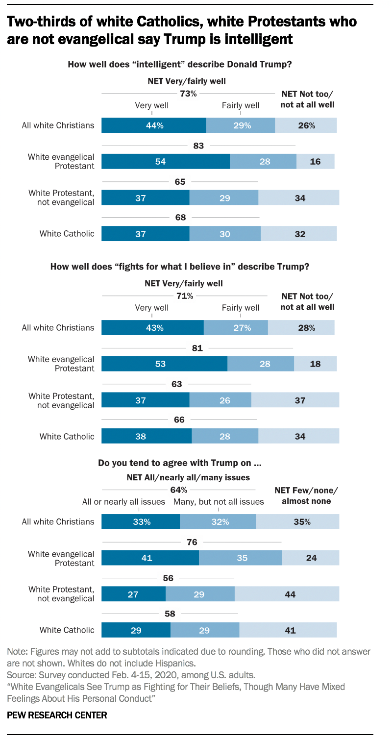 Two-thirds of white Catholics, white Protestants who are not evangelical say Trump is intelligent