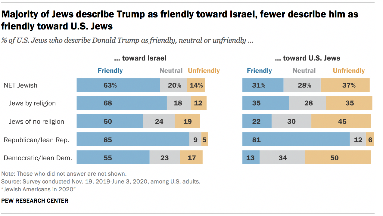 Majority of Jews describe Trump as friendly toward Israel, fewer describe him as friendly toward U.S. Jews