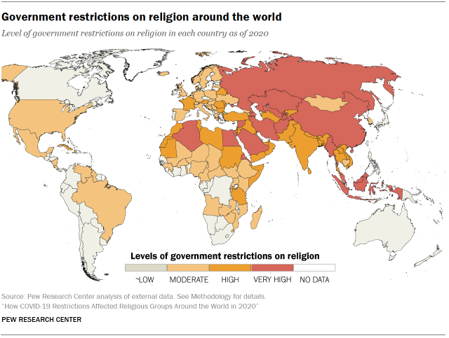 Chart shows Government restrictions on religion around the world