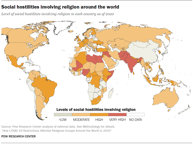 Chart shows Social hostilities involving religion around the world