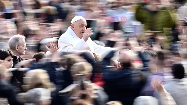 Pope Francis arrives at St. Peter's Square to lead his weekly general audience in Vatican City on March 6, 2024. (Alberto Pizzoli/AFP via Getty Images)