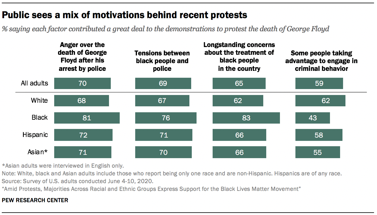 Public sees a mix of motivations behind recent protests