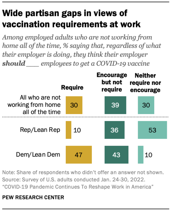 Wide partisan gaps in views of vaccination requirements at work