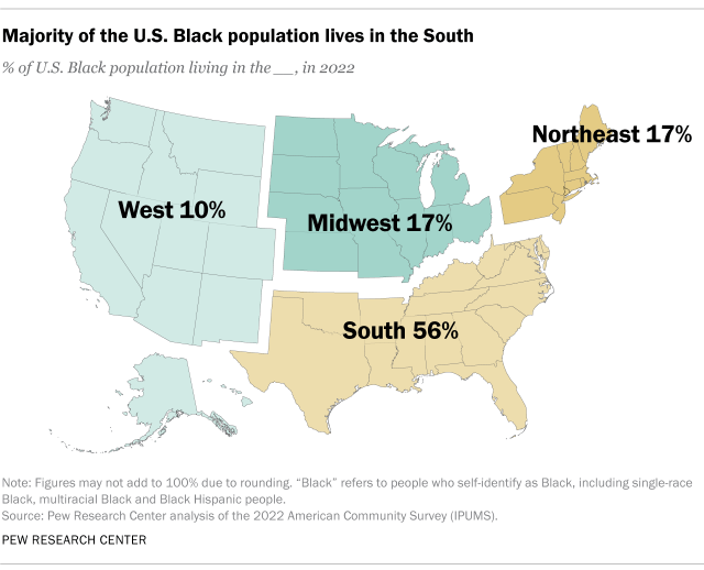 Map showing majority of the U.S. Black population lives in the South