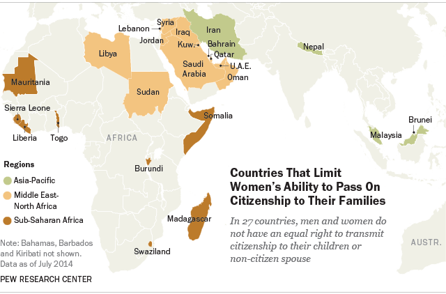 27 countries limit a womans ability to pass citizenship to her child or spouse Pew Research Center