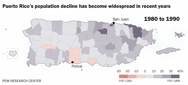 Puerto Rico's population decline has become widespread in recent years