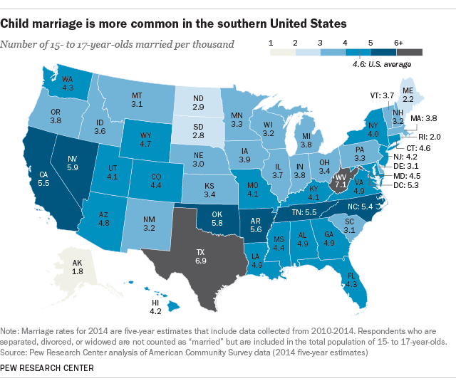 States That Allow Marriage Map Child Marriage Is Rare In U.s. But Varies By State | Pew Research Center