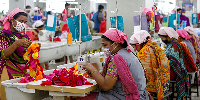 Women work at a garment factory in Dhaka, Bangladesh. (Mehedi Hasan/NurPhoto via Getty Images)