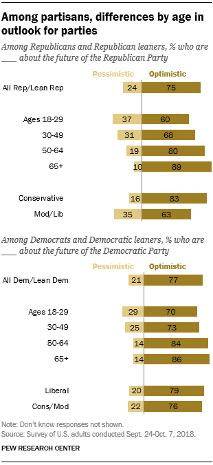 Among partisans, differences by age in outlook for parties