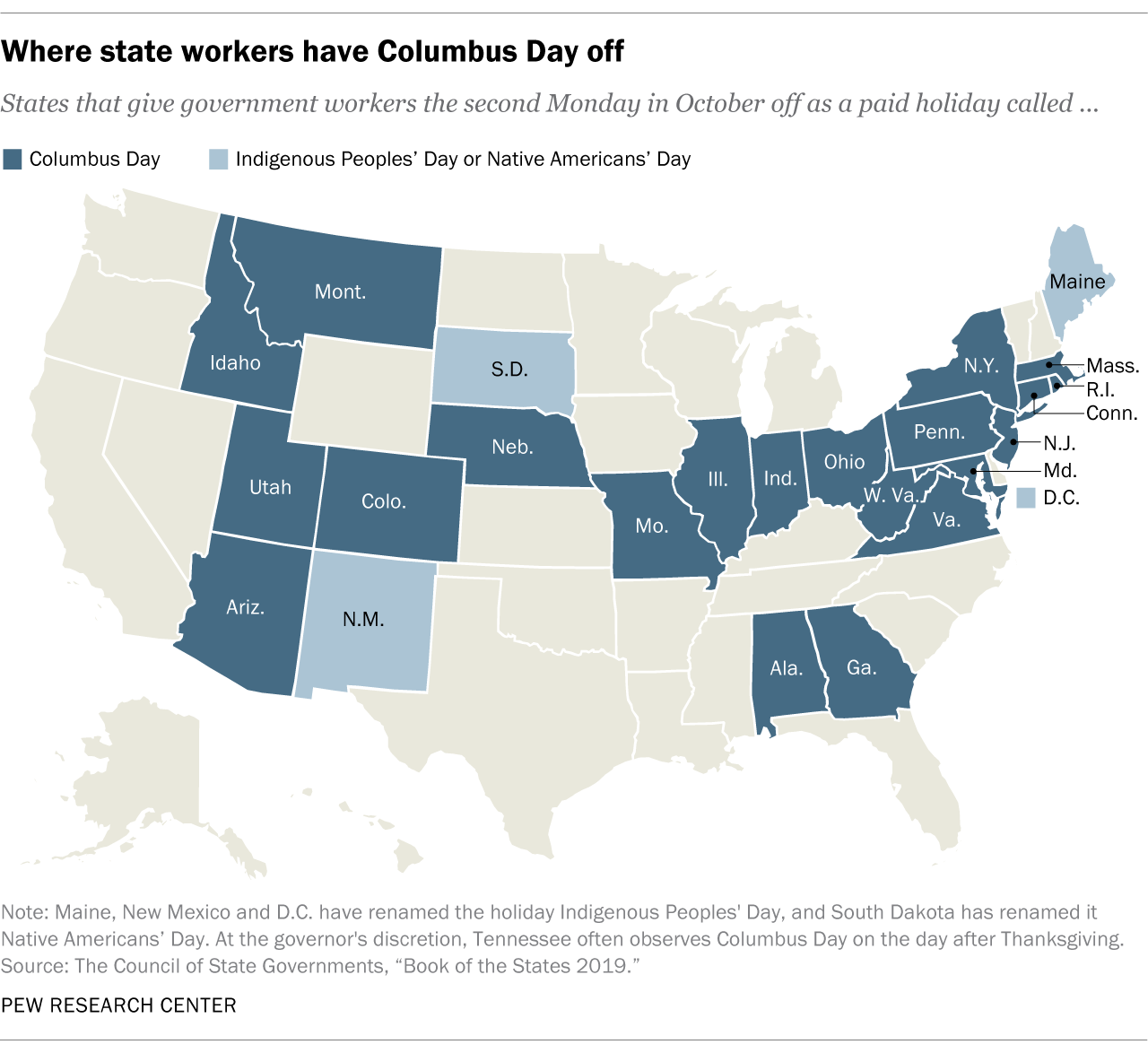 Where state workers have Columbus Day off