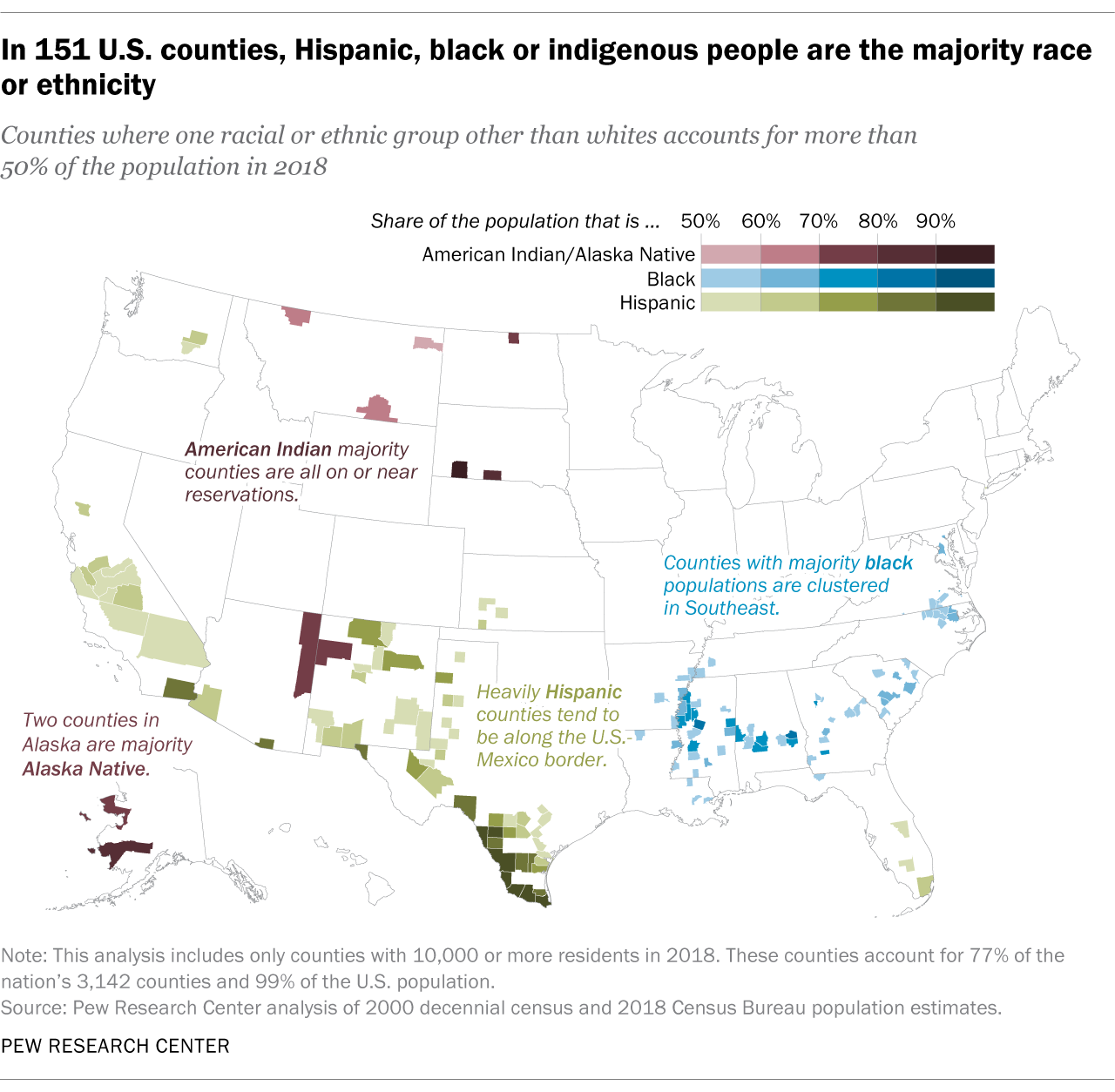In 151 U.S. counties, Hispanic, black or indigenous people are the majority race or ethnicity