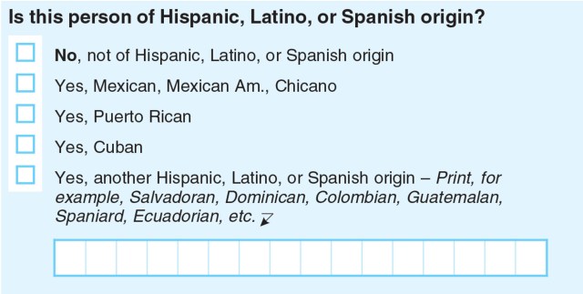 A census form asking, "Is this person of Hispanic, Latino, or Spanish origin?"