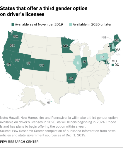 States that offer a third gender option on driver's licenses