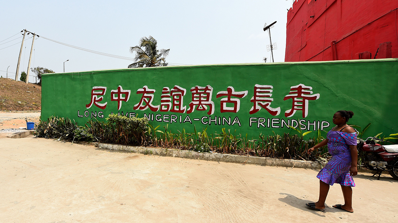 Views of China among Nigerians living near a Chinese-built railway grew more positive on average after the section was completed in 2016. Above, the main entrance of the China Commercial City shopping center in Lagos, Nigeria. (Pius Utomi Ekpei/AFP via Getty Images)