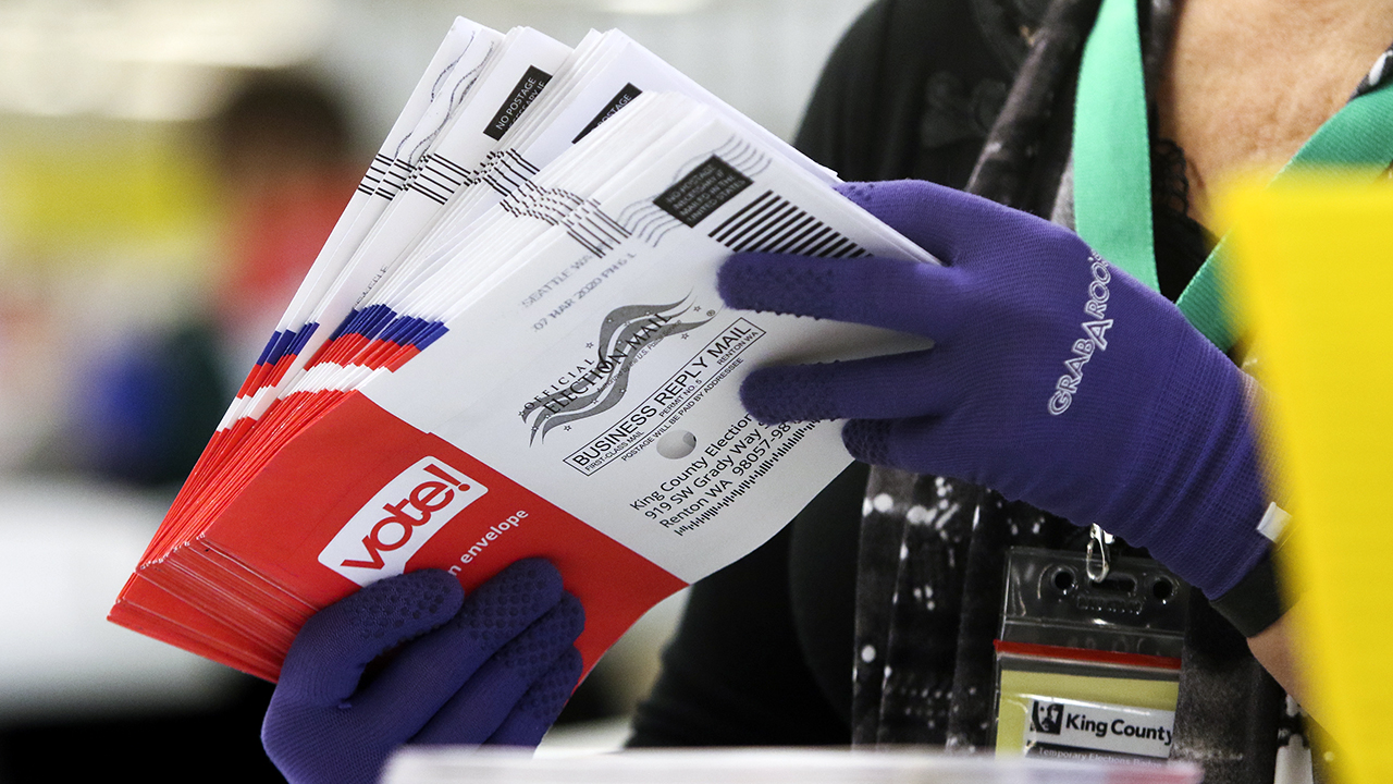 An election worker sorts vote-by-mail ballots for the presidential primary in Renton, Washington, on March 10, 2020. (Jason Redmond/AFP via Getty Images)