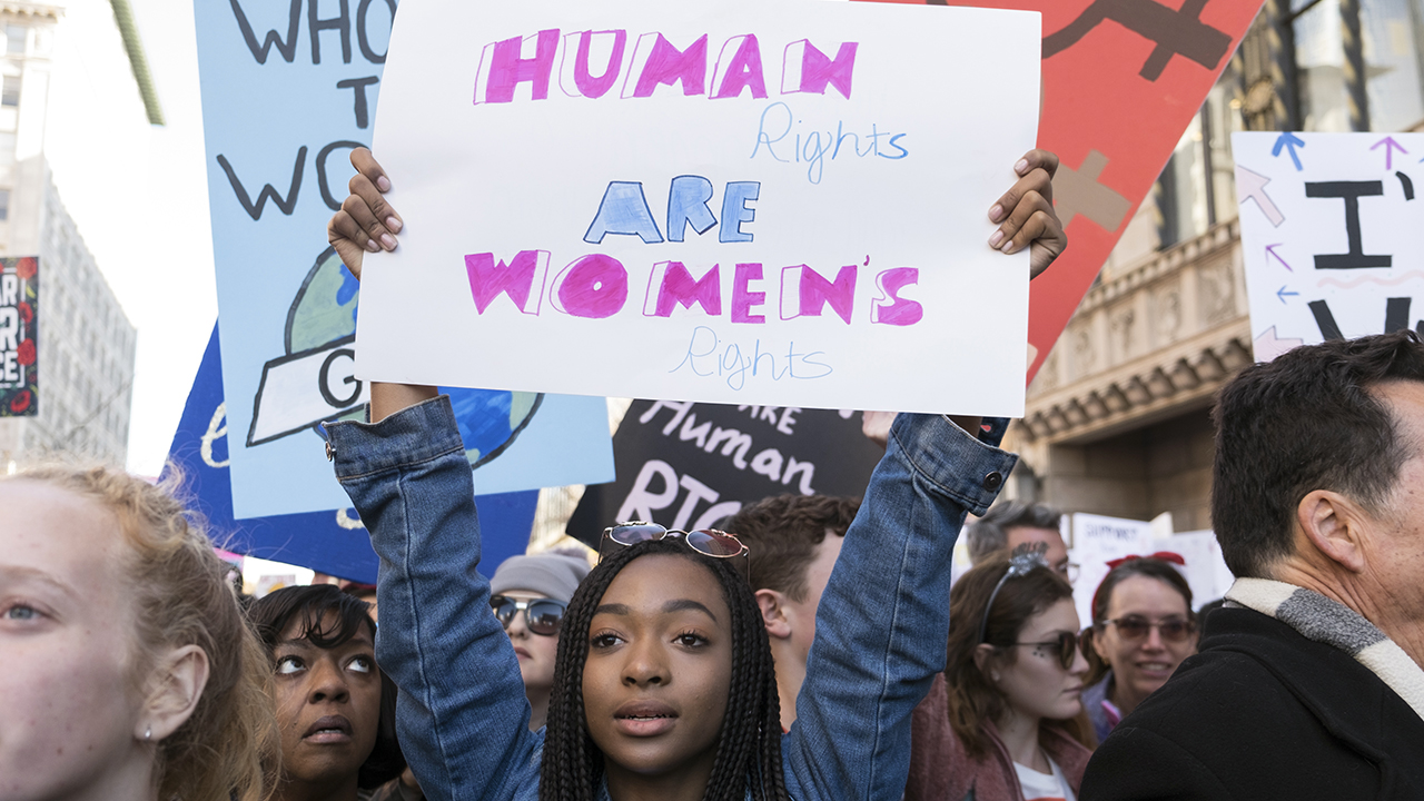 An activist participates in the Women's March on Jan. 20, 2018, in Los Angeles, California. (Sarah Morris/Getty Images)