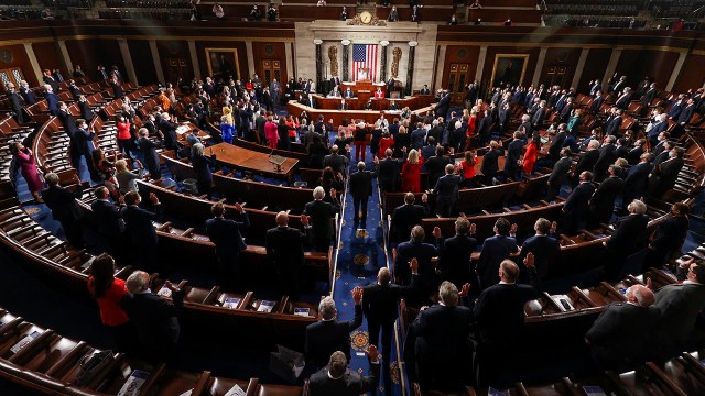 Speaker of the House Nancy Pelosi swears in new members of Congress during the first session of the 117th Congress on Jan. 3, 2021. (Tasos Katopodis/Getty Images)