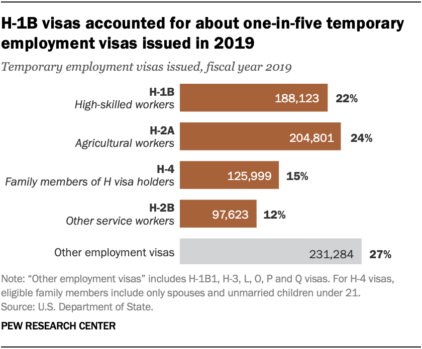 H - 1b-visum utgjorde om lag en av fem midlertidige ansettelsesvisum utstedt i 2019