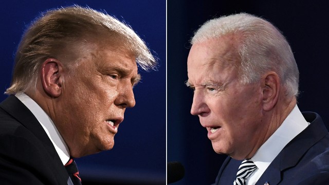 Donald Trump and Joe Biden in their first presidential debate in September 2020. (Jim Watson and Saul Loeb/AFP)