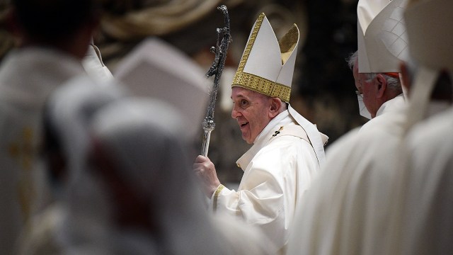Pope Francis leaves a Holy Mass on Sept. 23, 2021, at St. Peter's Basilica.