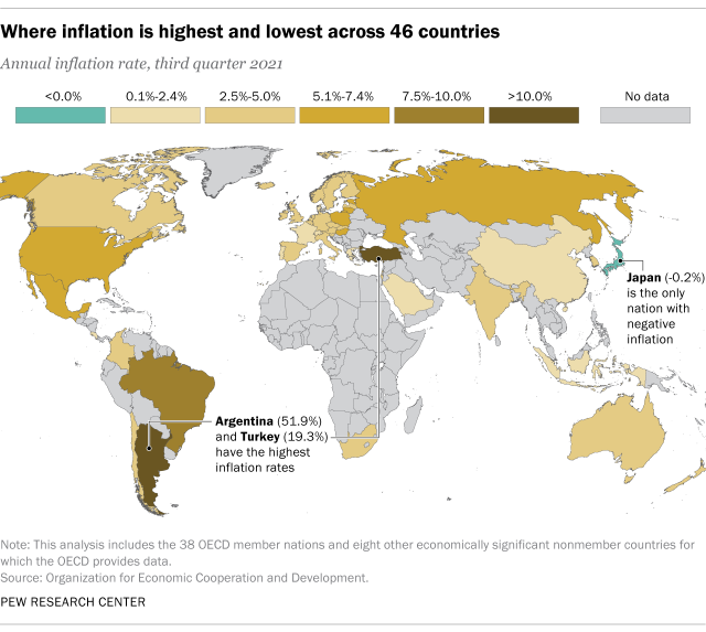 A map showing where inflation is highest and lowest across 46 countries 