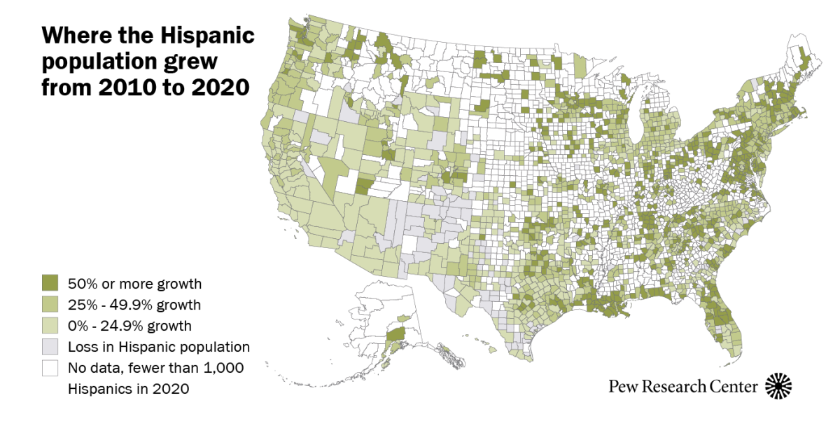 U.S. Hispanic population continued its geographic spread in the 2010s
